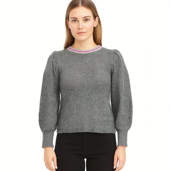Halogen Sweaters - Halogen Gray Sweater with Striped Collar